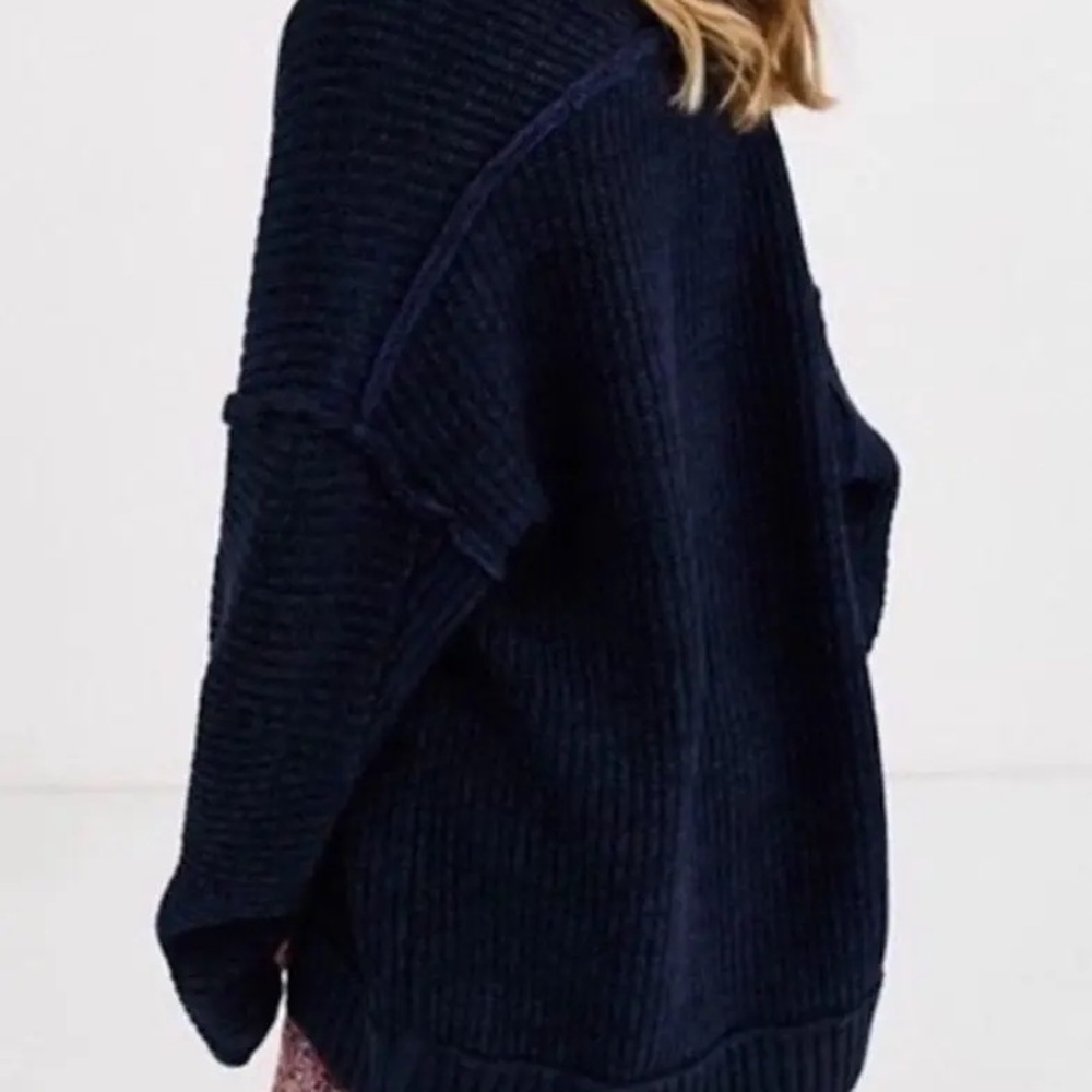 Free People High Hopes Chunky Ribbed Knit Cardigan Sweater Black